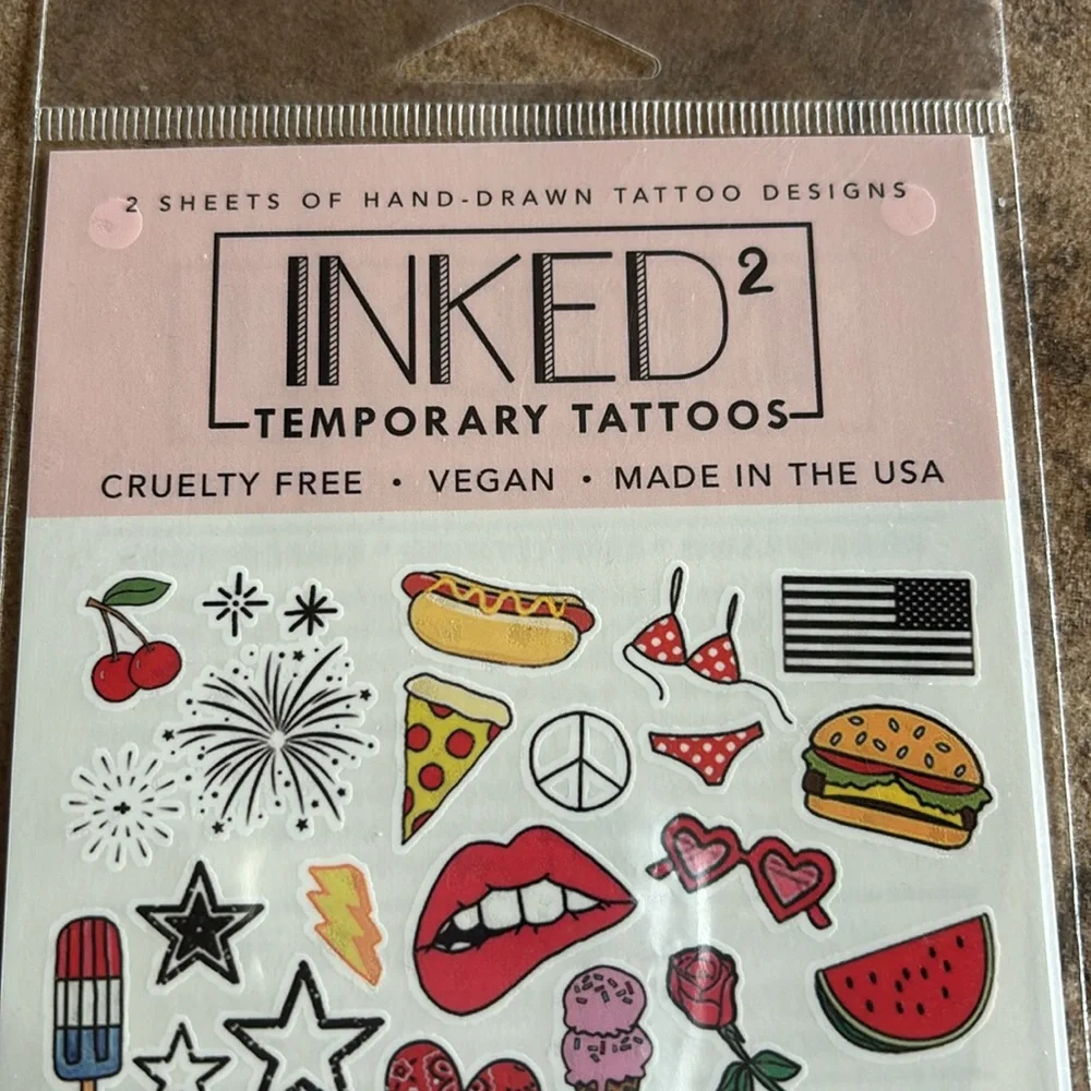 Inked 2 | Temporary Tattoos | Vegan | Hand Drawn Designs Fireworks Food Bundle